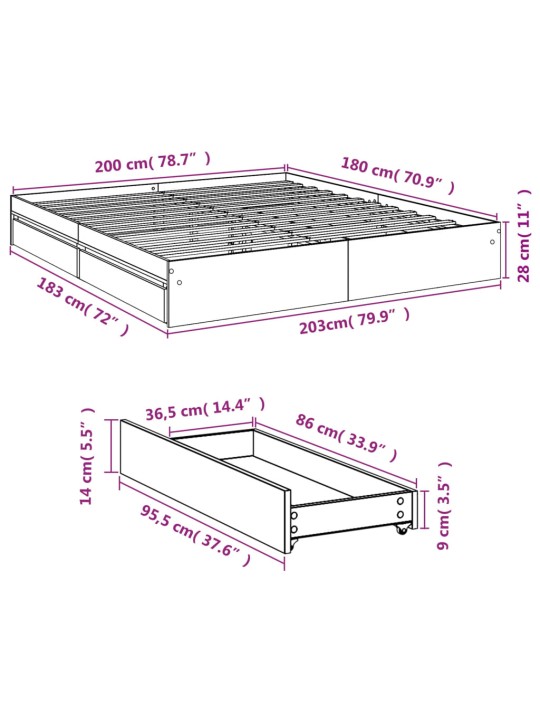 Rám postele se zásuvkami černý 180 x 200 cm kompozitní dřevo