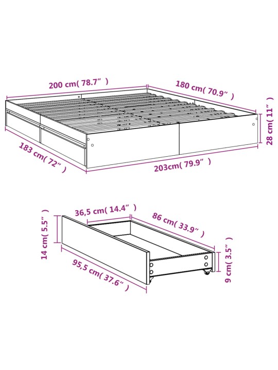 Rám postele se zásuvkami betonově šedý 180 x 200 cm kompozit