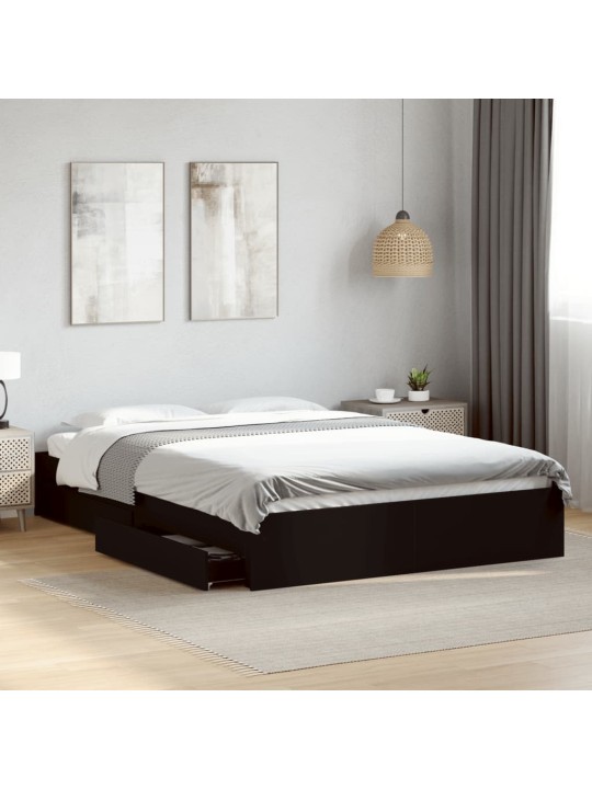 Rám postele se zásuvkami černý 150 x 200 cm kompozitní dřevo