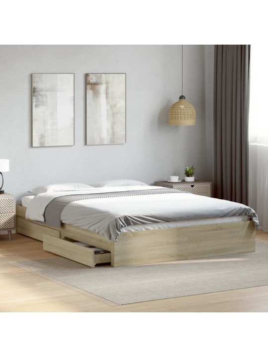 Rám postele se zásuvkami dub sonoma 150x200 cm kompozitní dřevo