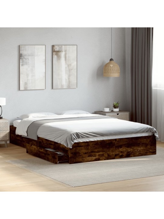 Rám postele se zásuvkami kouřový dub 150 x 200 cm kompozit
