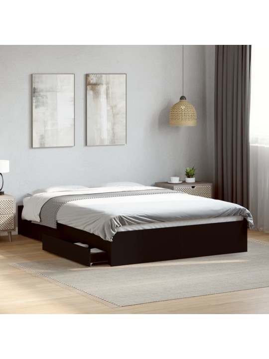 Rám postele se zásuvkami černý 140 x 200 cm kompozitní dřevo