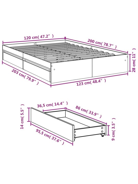 Rám postele se zásuvkami černý 120 x 200 cm kompozitní dřevo