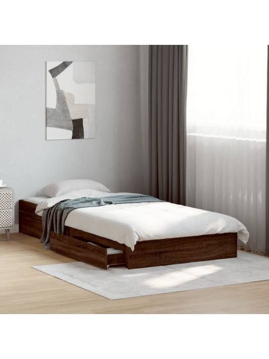 Rám postele se zásuvkami hnědý dub 100x200 cm kompozitní dřevo