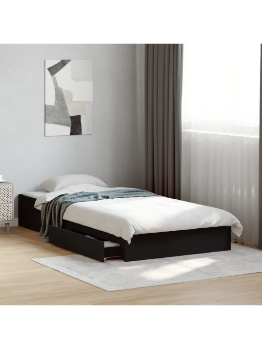 Rám postele se zásuvkami černý 90 x 200 cm kompozitní dřevo