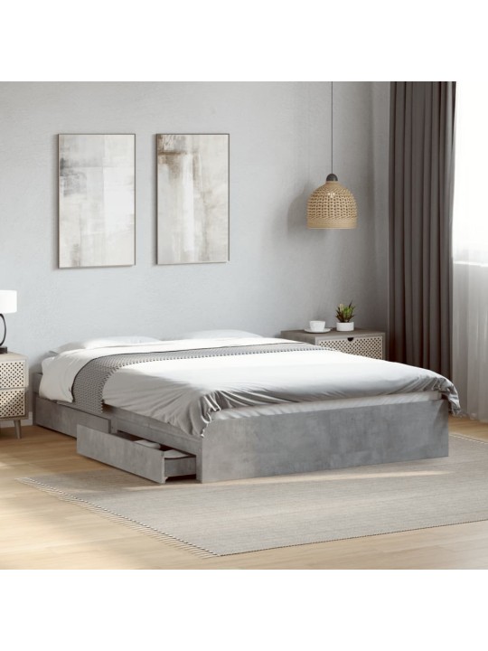 Rám postele se zásuvkami betonově šedý 135 x 190 cm kompozit