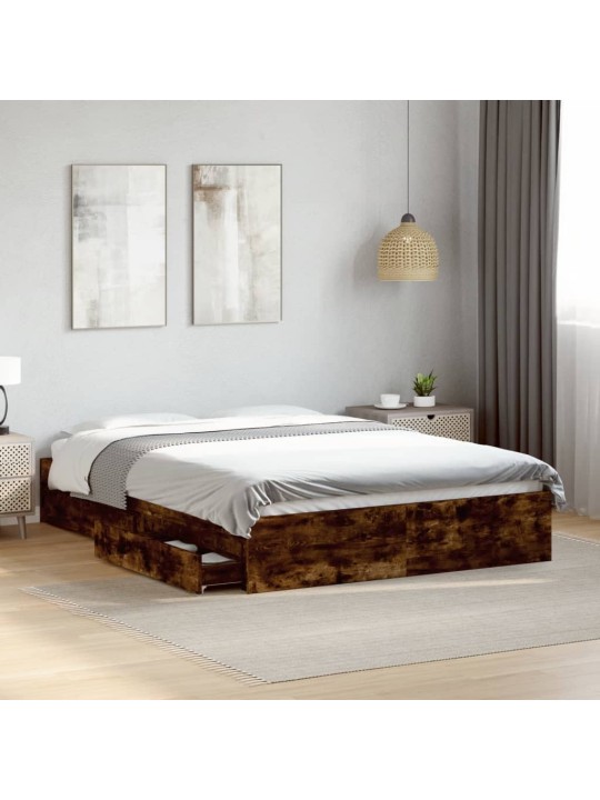 Rám postele se zásuvkami kouřový dub 135 x 190 cm kompozit