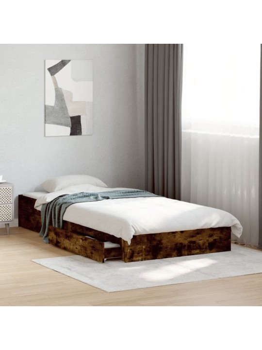 Rám postele se zásuvkami kouřový dub 90x190 cm kompozitní dřevo