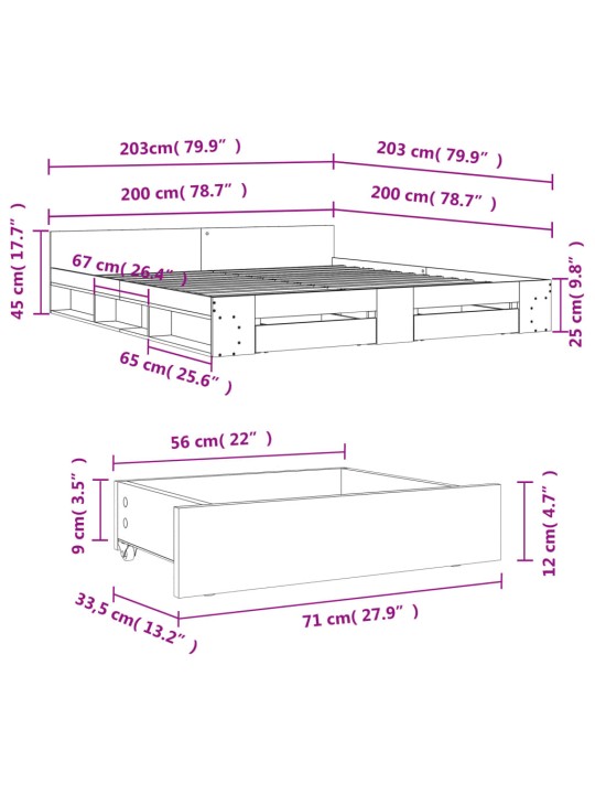 Rám postele se zásuvkami bílý 200 x 200 cm kompozitní dřevo
