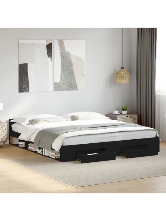 Rám postele se zásuvkami černý 200 x 200 cm kompozitní dřevo