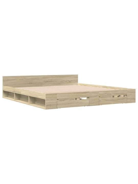Rám postele se zásuvkami dub sonoma 200x200 cm kompozitní dřevo