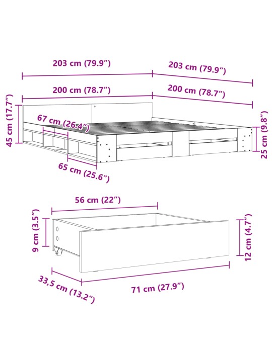 Rám postele se zásuvkami šedý sonoma 200 x 200 cm kompozit