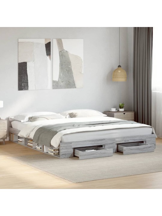 Rám postele se zásuvkami šedý sonoma 200 x 200 cm kompozit