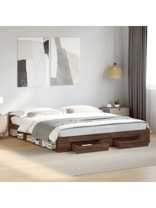 Rám postele se zásuvkami hnědý dub 200x200 cm kompozitní dřevo