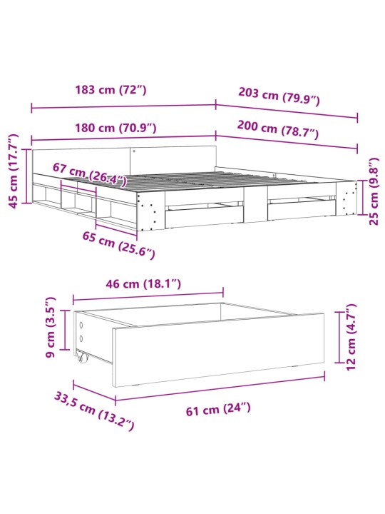 Rám postele se zásuvkami bílý 180 x 200 cm kompozitní dřevo