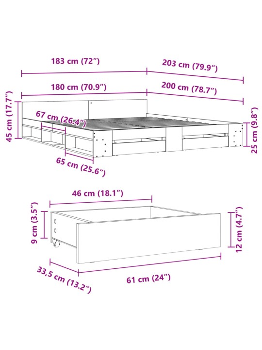 Rám postele se zásuvkami černý 180 x 200 cm kompozitní dřevo