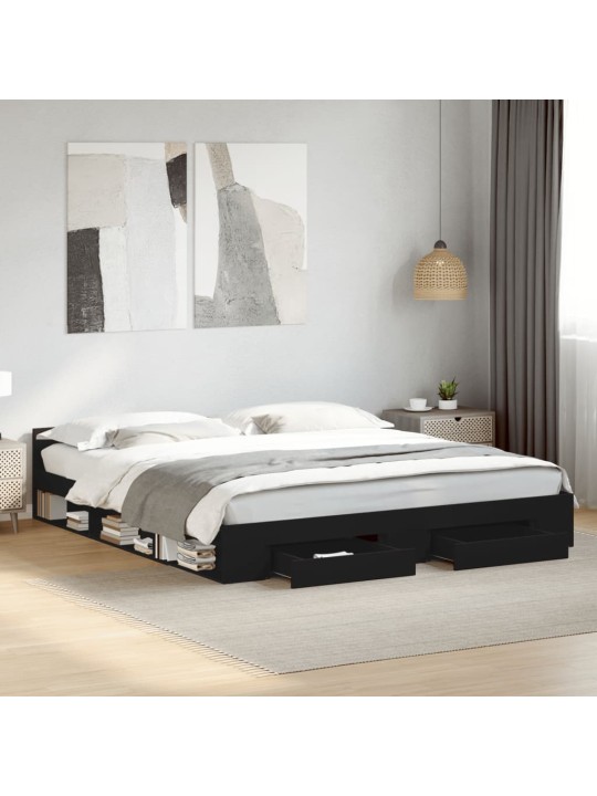 Rám postele se zásuvkami černý 180 x 200 cm kompozitní dřevo