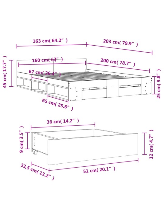 Rám postele se zásuvkami černý 160 x 200 cm kompozitní dřevo