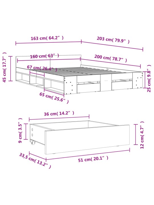 Rám postele se zásuvkami dub sonoma 160x200 cm kompozitní dřevo