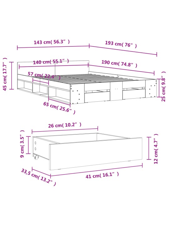 Rám postele se zásuvkami černý 140 x 190 cm kompozitní dřevo
