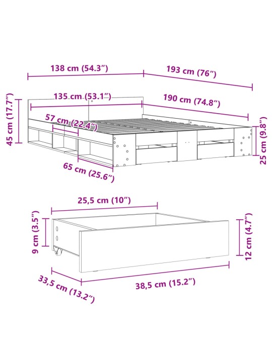 Rám postele se zásuvkami dub sonoma 135x190 cm kompozitní dřevo