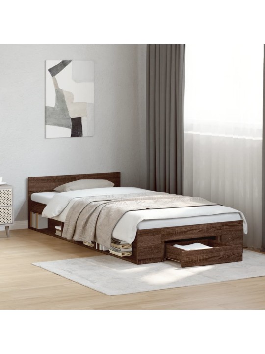 Rám postele se zásuvkou hnědý dub 90 x 190 cm kompozitní dřevo