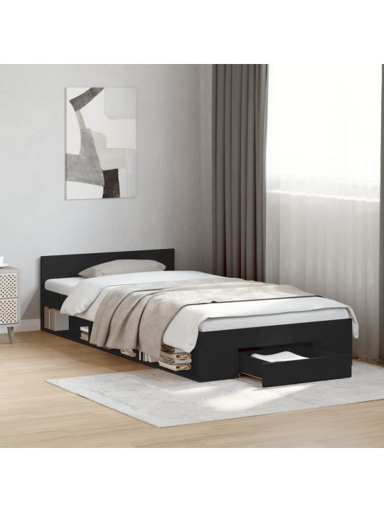 Rám postele se zásuvkou černý 100 x 200 cm kompozitní dřevo