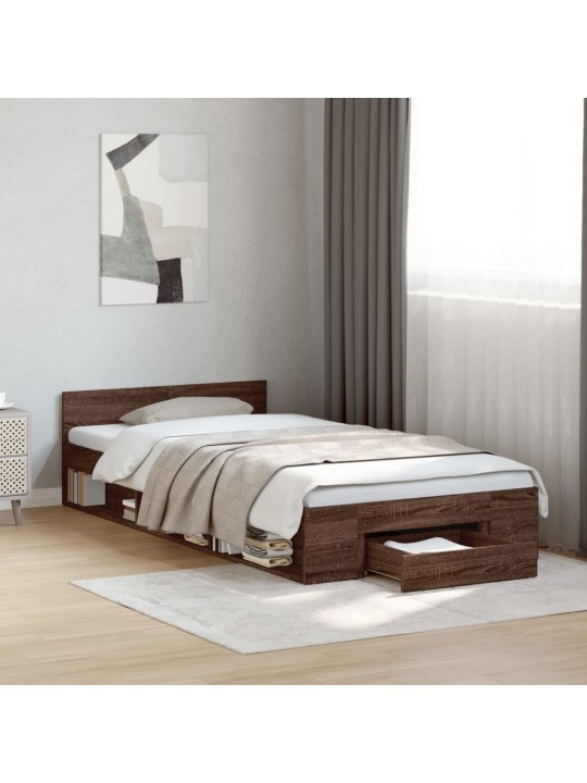 Rám postele se zásuvkou hnědý dub 100 x 200 cm kompozitní dřevo