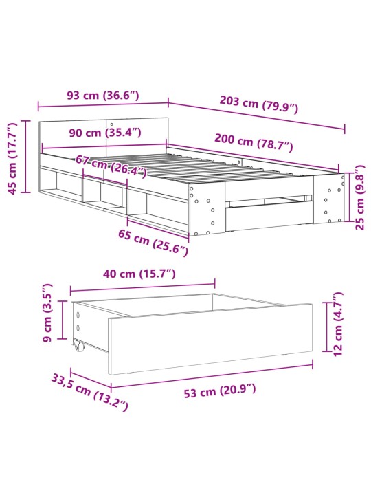 Rám postele se zásuvkou šedý sonoma 90x200 cm kompozitní dřevo