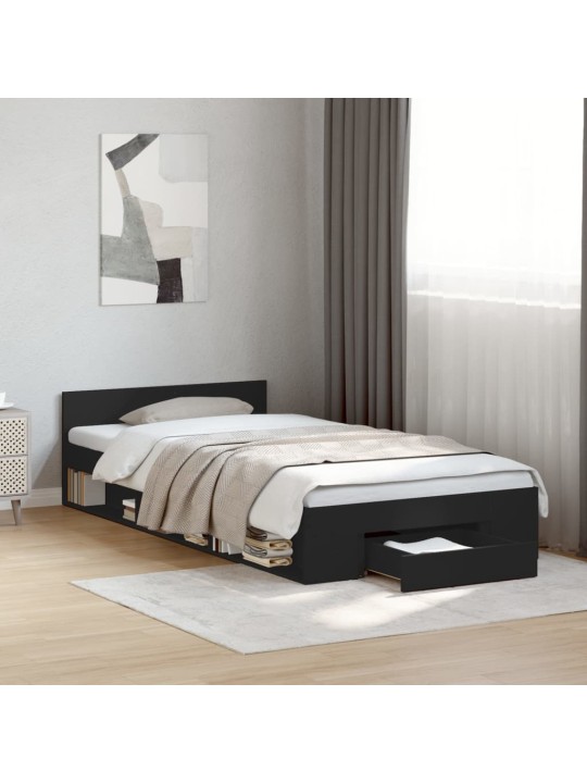 Rám postele se zásuvkou černý 75 x 190 cm kompozitní dřevo
