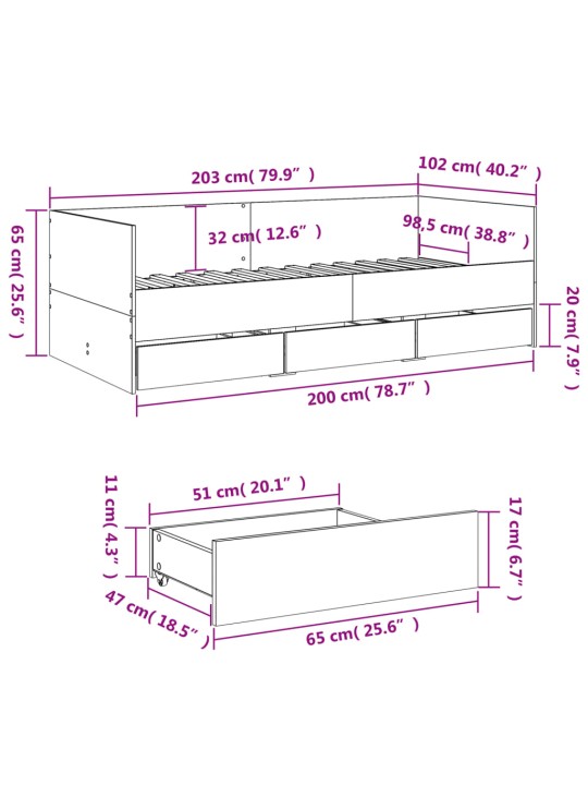 Válenda se zásuvkami bez matrace dub sonoma 100 x 200 cm