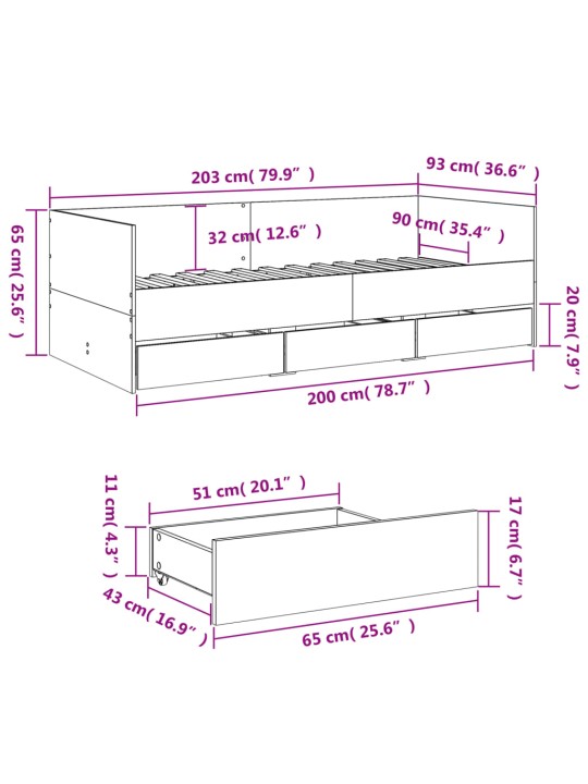 Válenda se zásuvkami bez matrace bílá 90 x 200 cm