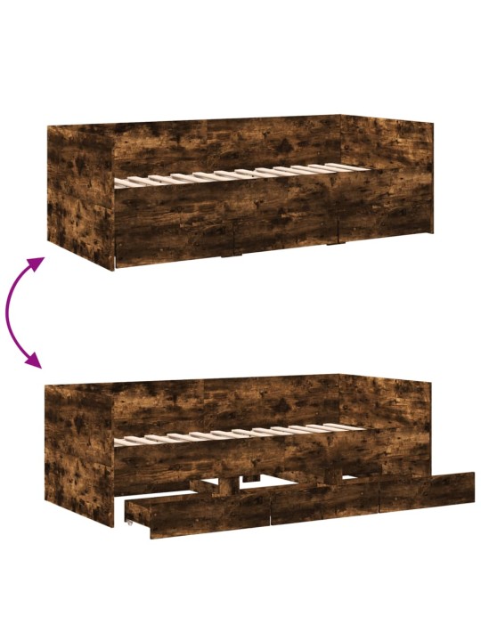 Válenda se zásuvkami bez matrace kouřový dub 90 x 200 cm