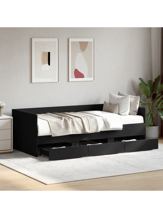 Válenda se zásuvkami bez matrace černá 75 x 190 cm