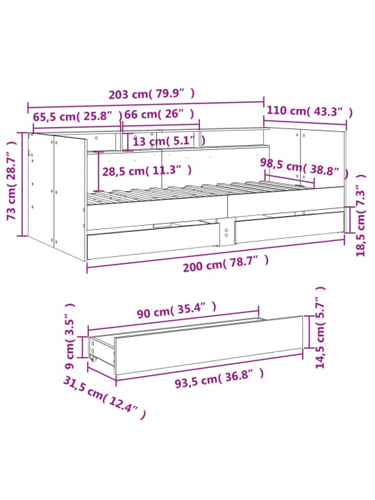Válenda se zásuvkami bez matrace bílá 100 x 200 cm