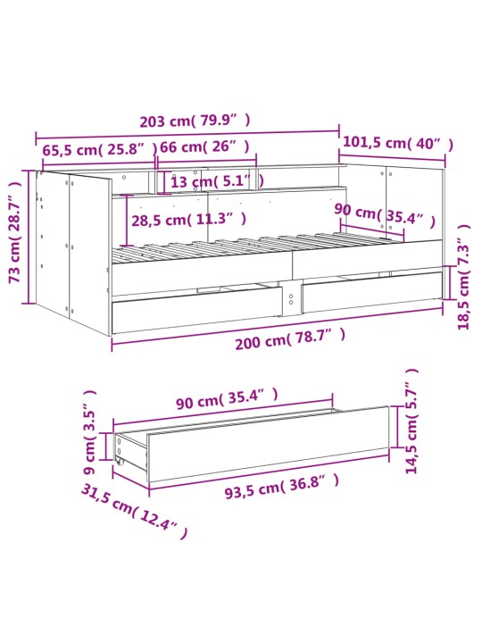 Válenda se zásuvkami bez matrace černá 90 x 200 cm