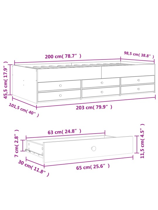 Válenda se zásuvkami bez matrace betonově šedá 100 x 200 cm