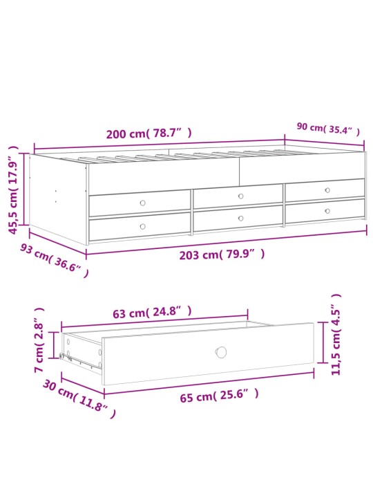 Válenda se zásuvkami bez matrace betonově šedá 90 x 200 cm
