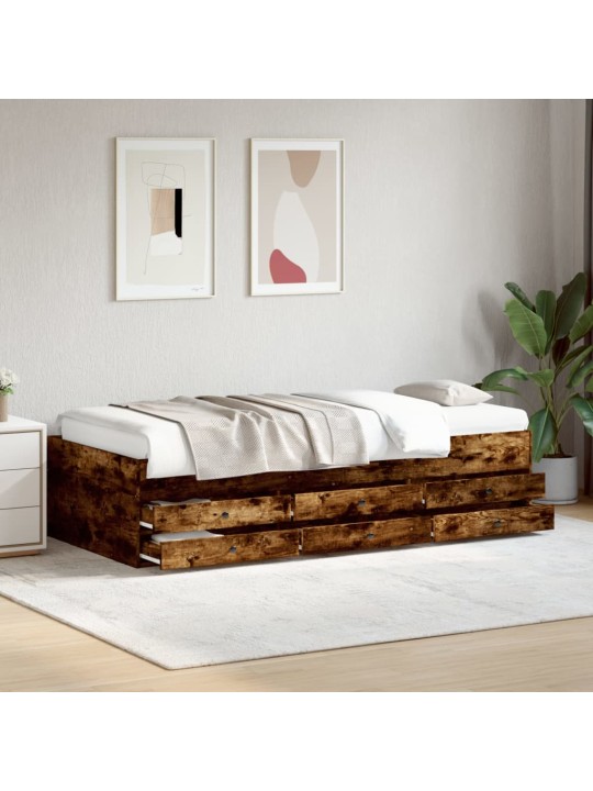Válenda se zásuvkami bez matrace kouřový dub 90 x 200 cm