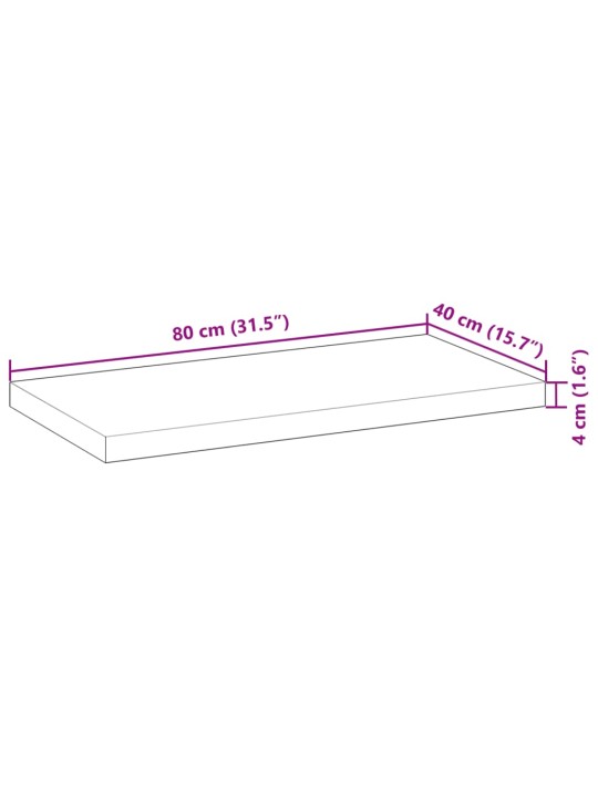 Koupelnová deska neošetřená 80x40x4 cm masivní akáciové dřevo