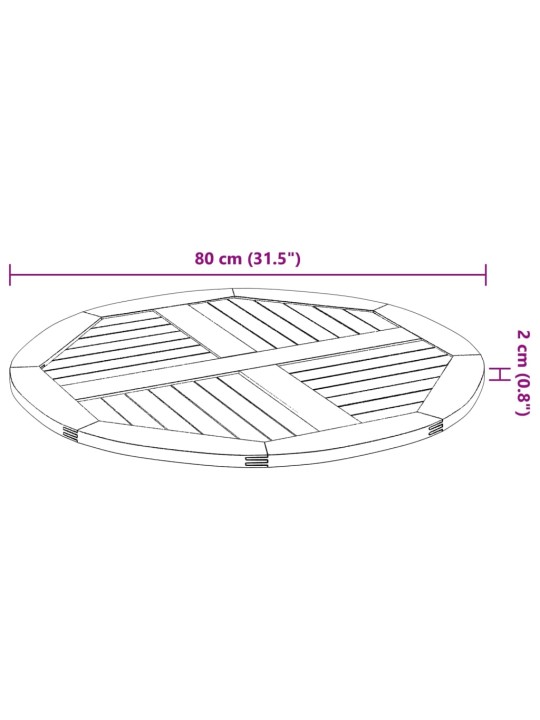 Stolní deska Ø 80 x 2,2 cm kulatá masivní akáciové dřevo