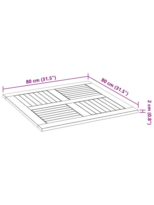 Stolní deska 80 x 80 x 2,2 cm čtvercová masivní akáciové dřevo