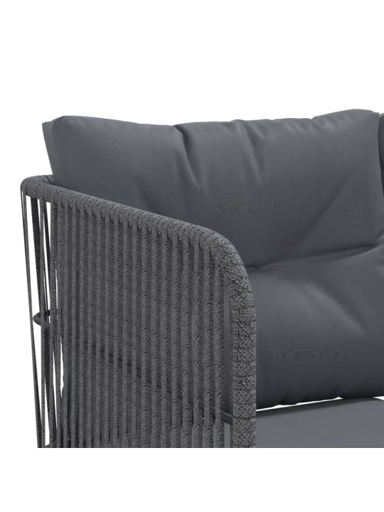 Zahradní pohovka s poduškami tvar L černá ocel a textilen
