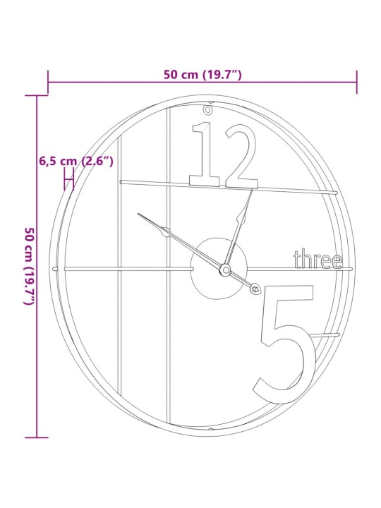 Nástěnné hodiny černé Ø 50 cm železo