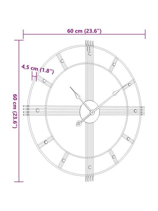 Nástěnné hodiny černé Ø 60 cm železo