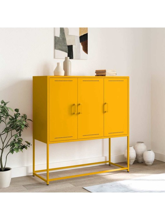 Skříň highboard hořčicově žlutá 100,5 x 39 x 107 cm ocel