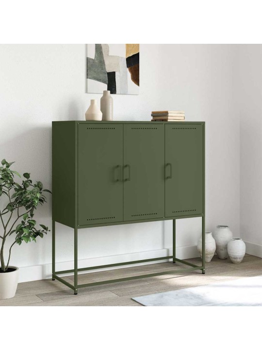 Skříň highboard olivově zelená 100,5 x 39 x 107 cm ocel