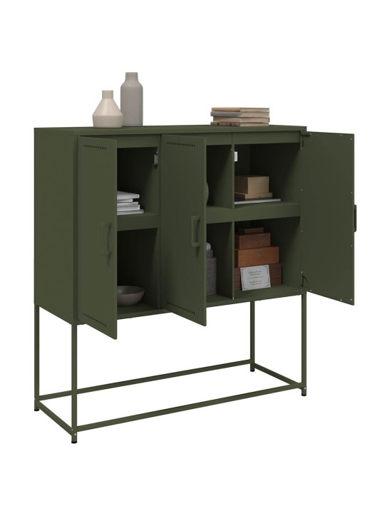 Skříň highboard olivově zelená 100,5 x 39 x 107 cm ocel