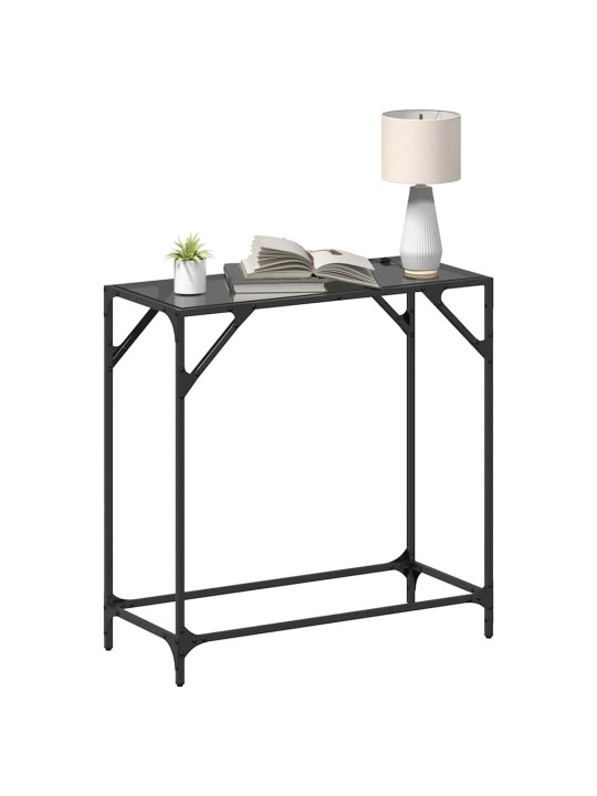 Konzolový stolek s černou skleněnou deskou 80 x 35 x 81 cm ocel