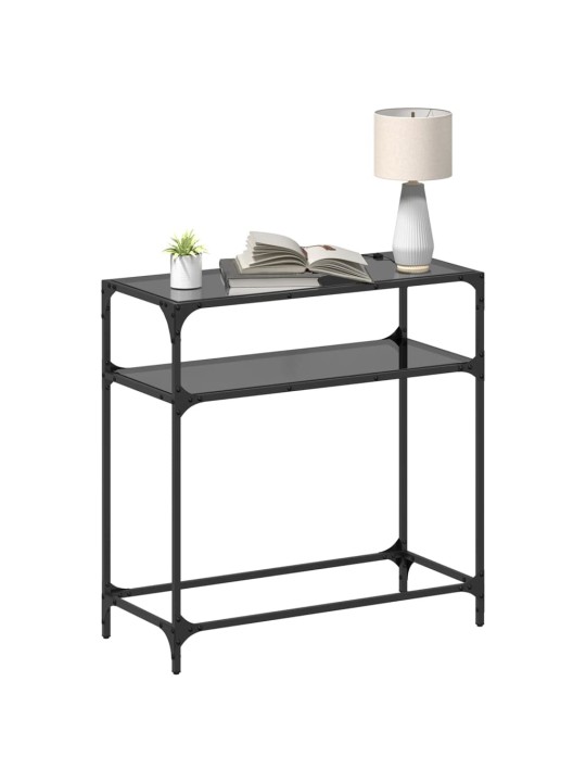 Konzolový stolek s černou skleněnou deskou 80 x 35 x 81 cm ocel